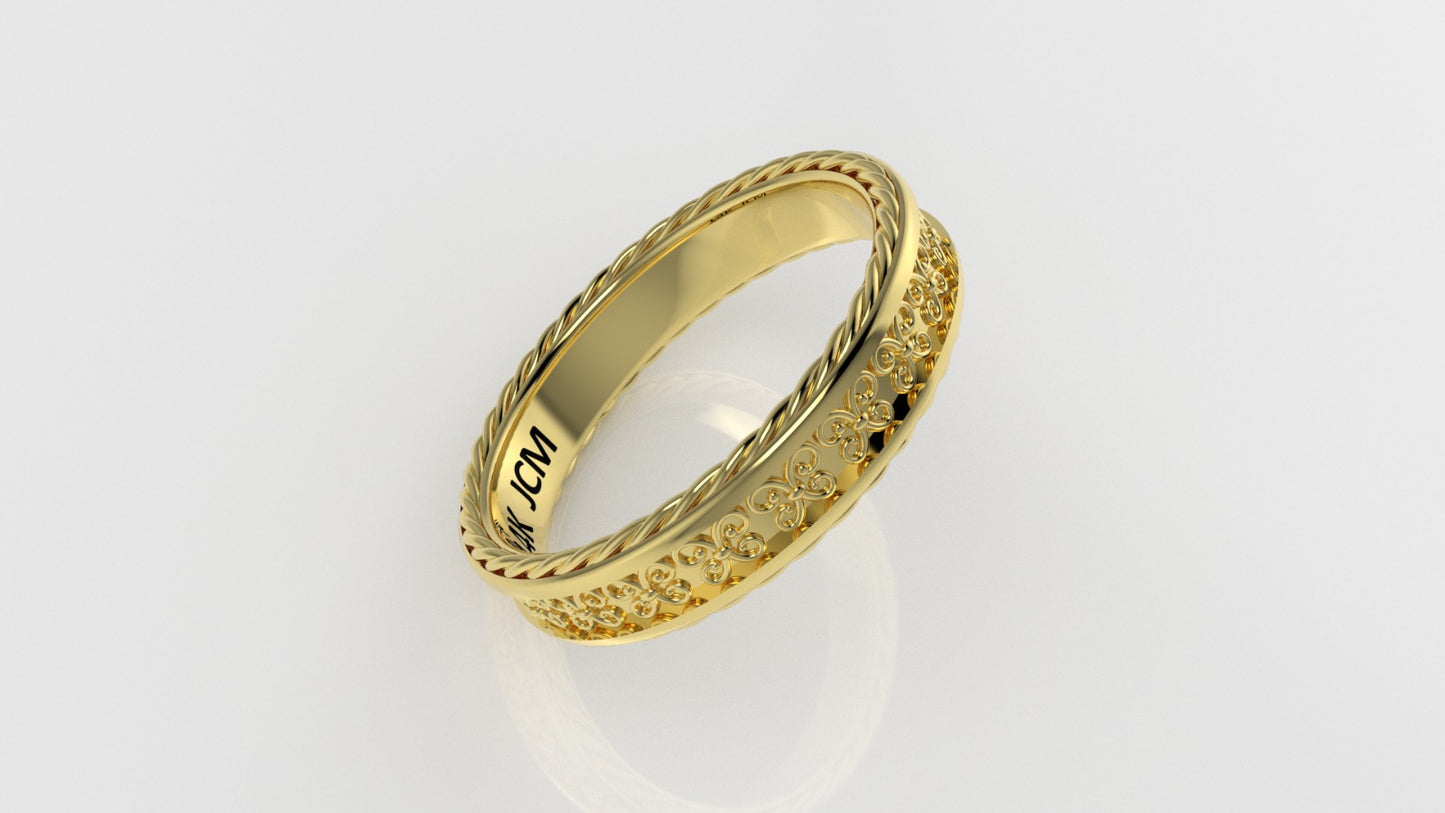 14K Gold Band Ring, with rope