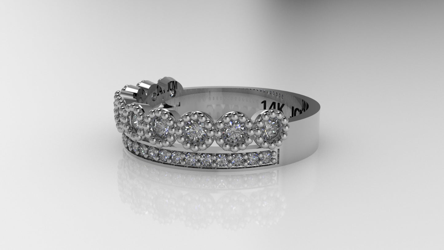 14K Gold Band Ring with 32 Diamonds, STT: Prong and Bezel, FILIGREE, cut Chanel