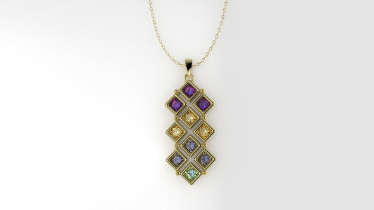 14K Gold Pendant with 10 COLOR STONE, STT: Bezel, Only Pendant