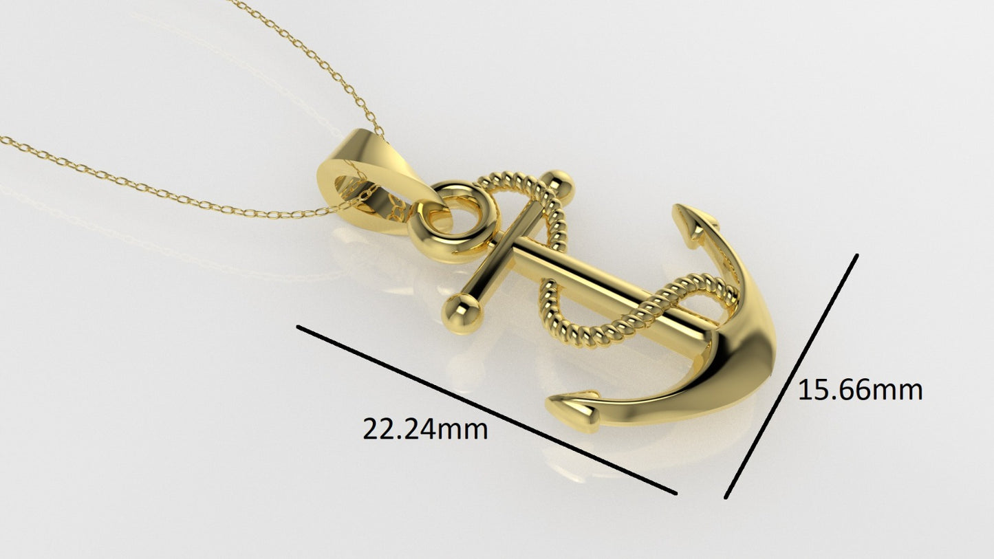 14K Gold Pendant wih rope, Only Pendant, Boat Anchor Style