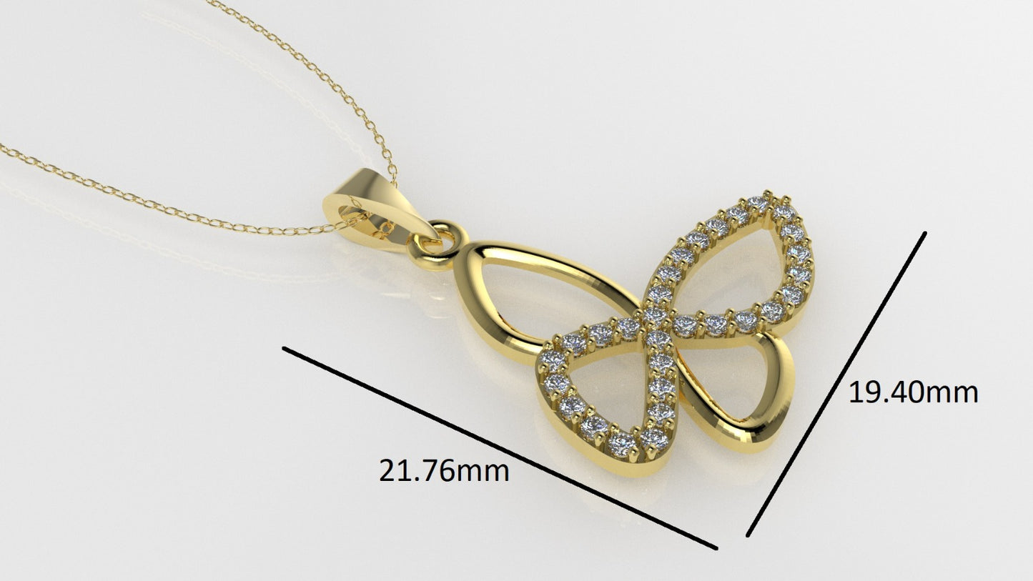 14K Gold Pendant with 30 Diamonds, STT: Prong, Only Pendant, Butterfly Style