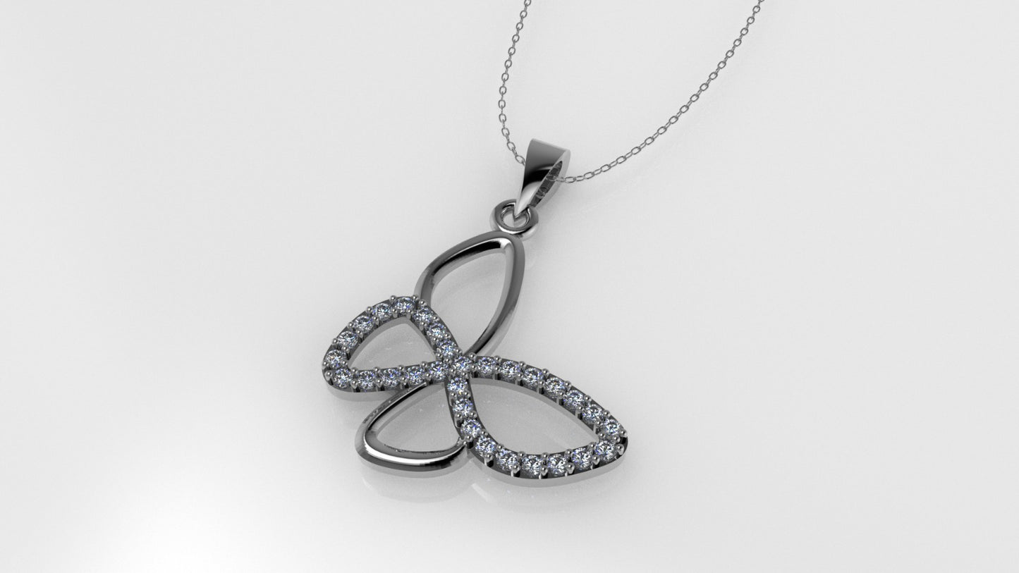 14K Gold Pendant with 30 Diamonds, STT: Prong, Only Pendant, Butterfly Style