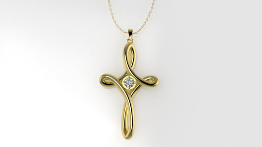 14K Gold Pendant with 1 Diamond, STT: 4-Prong, Only Pendant, Cross Style