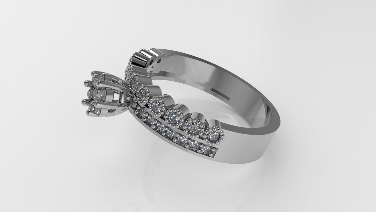 14K Gold Ring with 32 Diamonds, STT: Prong and Cut Chanel, Filigree, Diamond Mounted Toch Stt