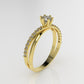 14K Gold Solitaire Ring with 19 Diamonds, STT: 6-Prong
