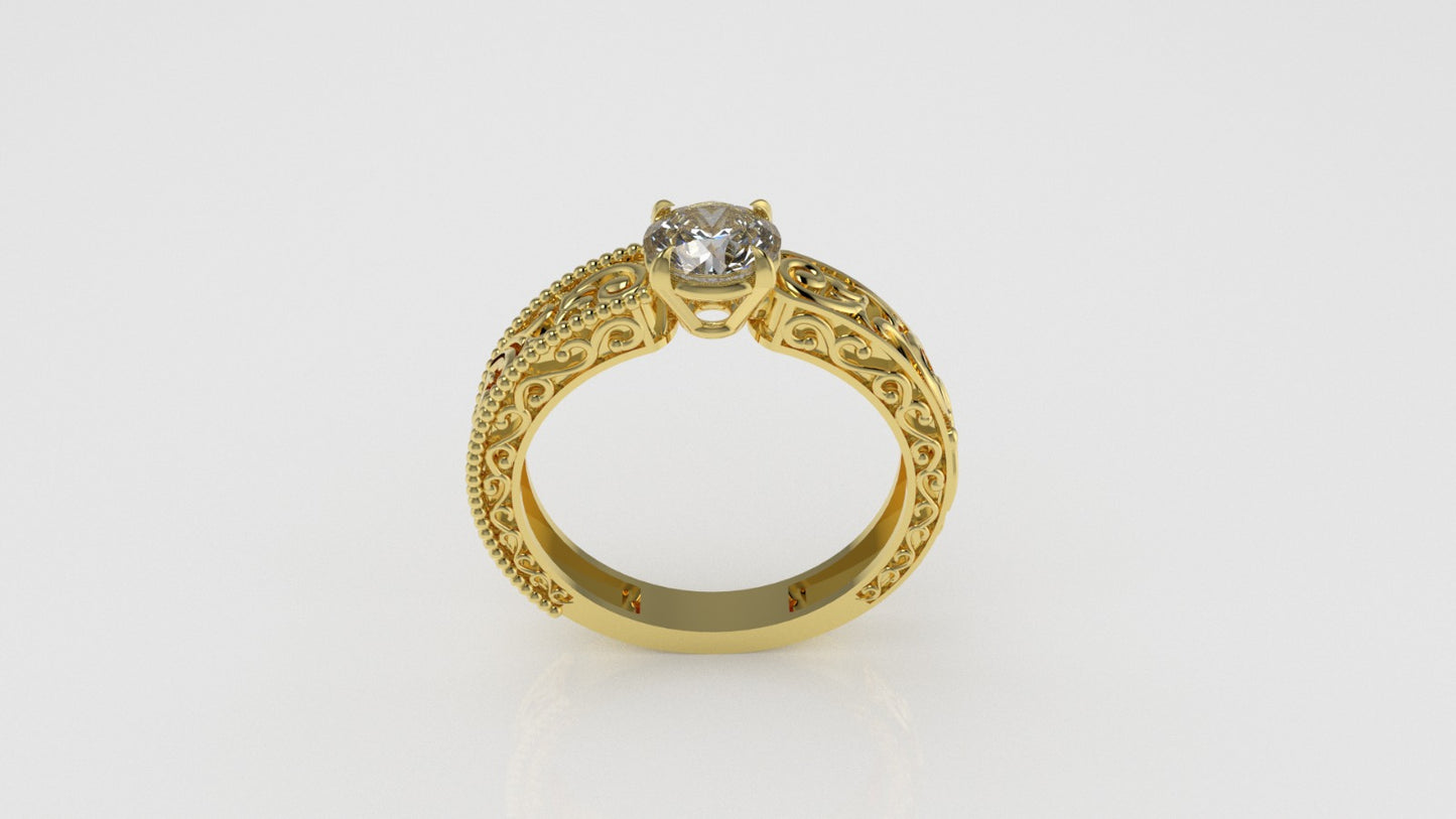 14K Gold Solitaire Ring with 1 Diamond, STT: 4-Prong