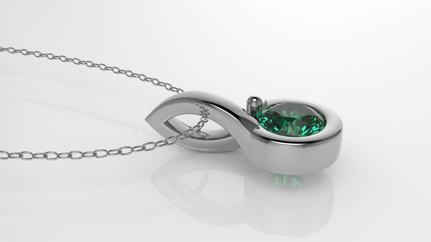 14K Gold Pendant with 1 Emerald, STT: 1-Prong and Bezel, Only Pendant