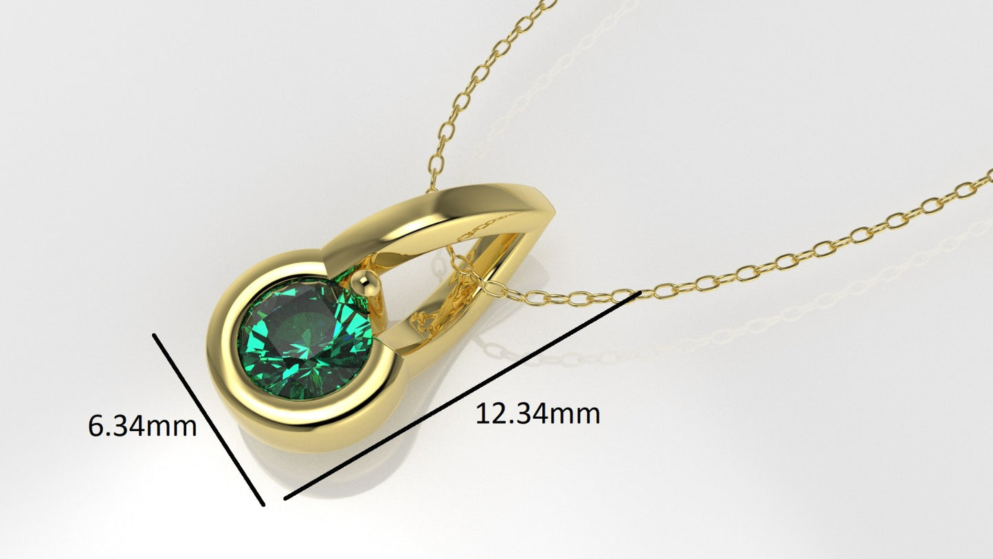 14K Gold Pendant with 1 Emerald, STT: 1-Prong and Bezel, Only Pendant
