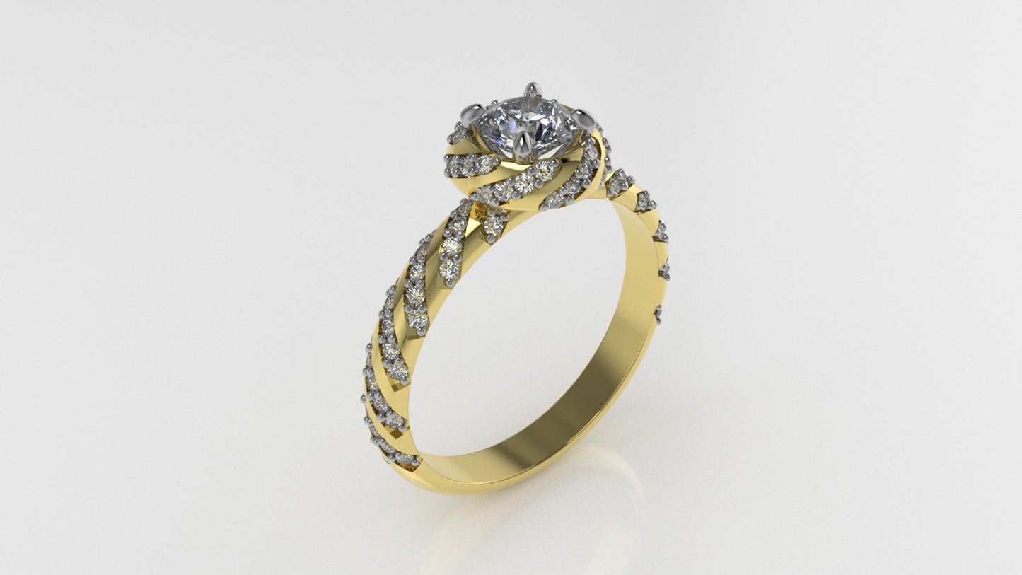14K Solitaire Gold Ring with 87 Diamonds, Stt: Prong, Cut Chanel