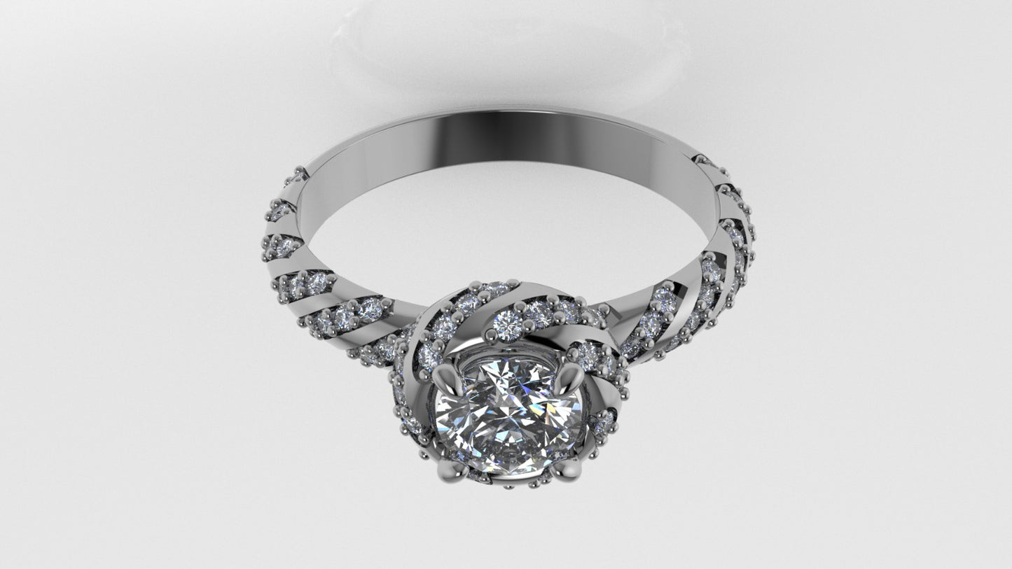 14K Solitaire Gold Ring with 87 Diamonds, Stt: Prong, Cut Chanel