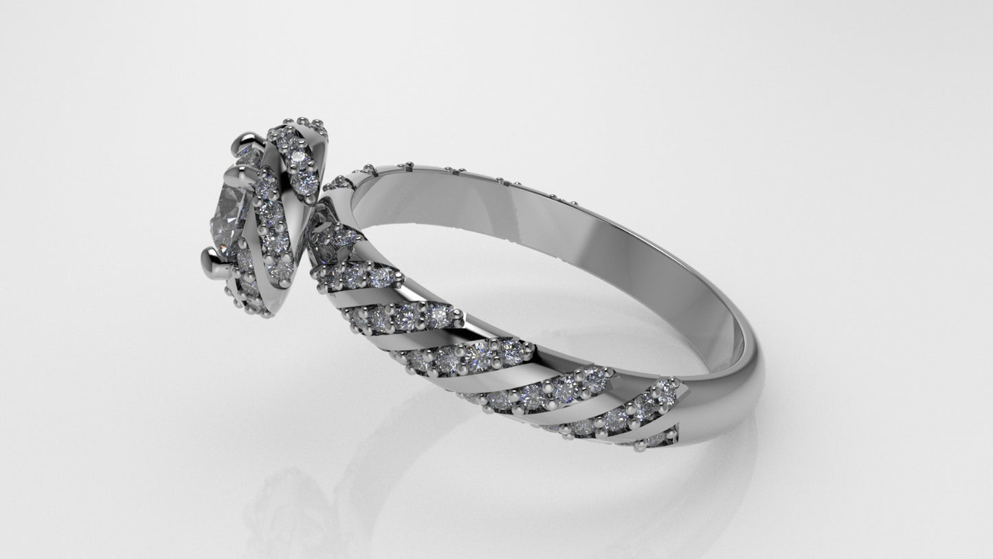 14K Solitaire Gold Ring with 87 Diamonds, Stt: Prong, Cut Chanel