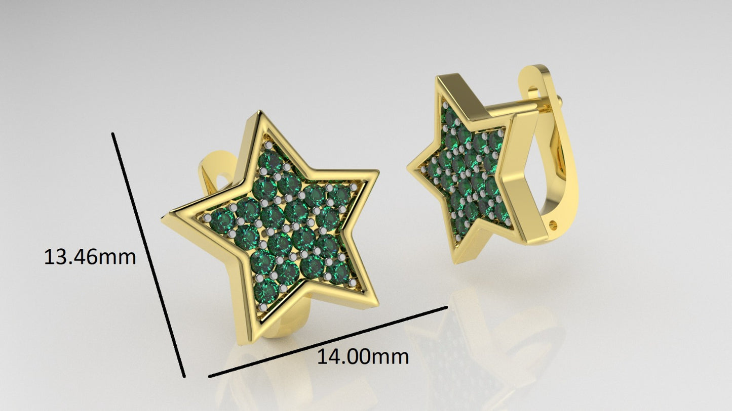 14K Gold Earrings with 38 Emeralds, "STT: Prong"