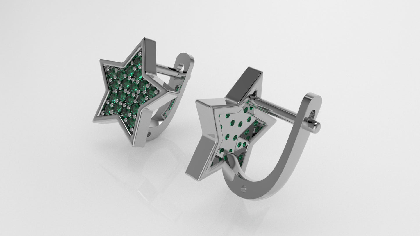 14K Gold Earrings with 38 Emeralds, "STT: Prong"