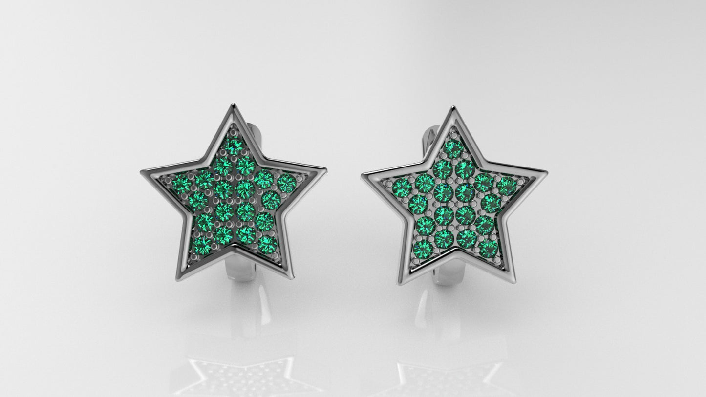 14K Gold Earrings with 38 Emeralds, "STT: Prong"