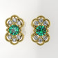14K Gold Earrings with 2 Emerald and 12 Diamonds, "STT: Prong", Push Back