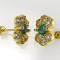 14K Gold Earrings with 2 Emerald and 12 Diamonds, "STT: Prong", Push Back