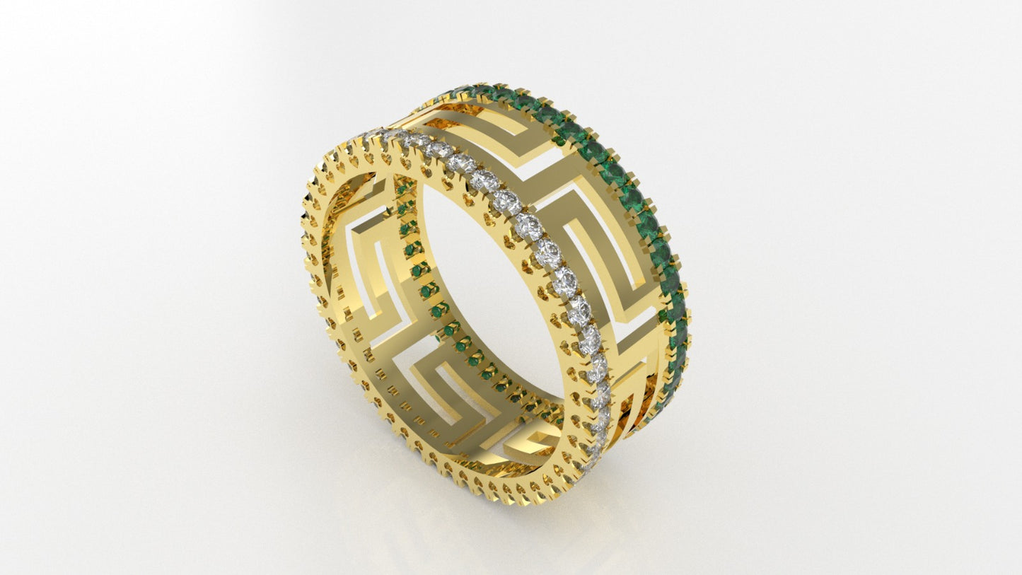 14K Ring with 45 Diamonds and 45 Emeralds, STT: Cut Split