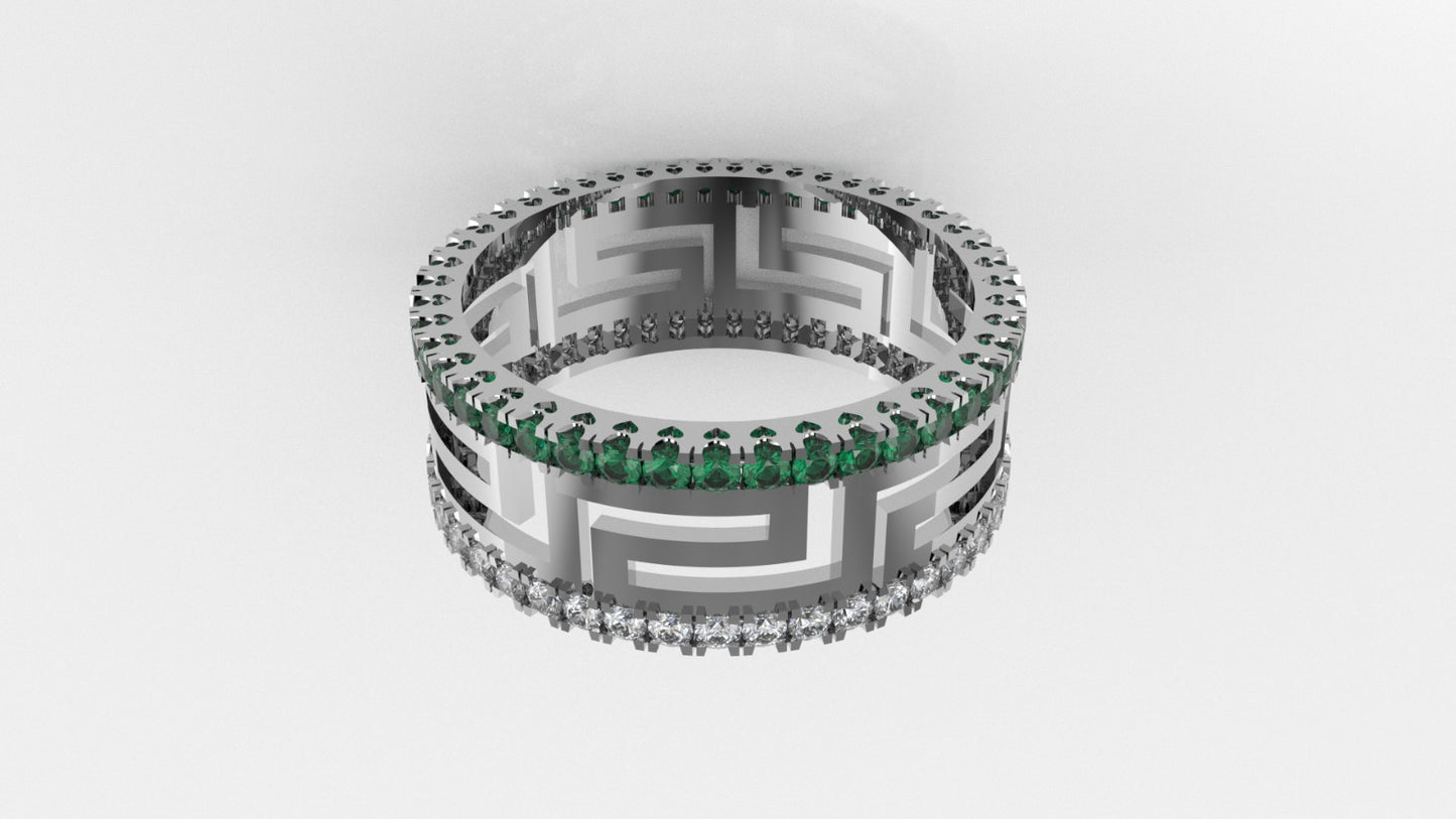 14K Ring with 45 Diamonds and 45 Emeralds, STT: Cut Split