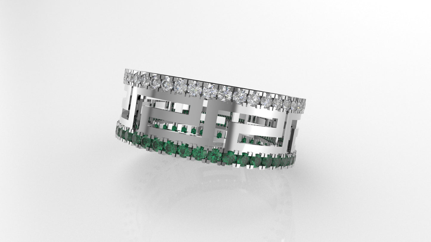 14K Ring with 45 Diamonds and 45 Emeralds, STT: Cut Split