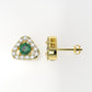 14K Gold Earrings with 26 Diamonds and 2 Emerald, "STT: Prong", Push Back