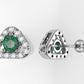 14K Gold Earrings with 26 Diamonds and 2 Emerald, "STT: Prong", Push Back