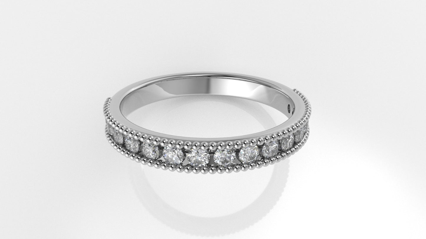 14K Half Eternity Miligree Ring with 15 Diamonds