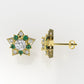 14K Star Gold Earrings with 12 Diamonds and 10 Emeralds, "STT: Prong", Push Back
