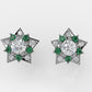 14K Star Gold Earrings with 12 Diamonds and 10 Emeralds, "STT: Prong", Push Back
