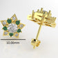 14K Star Gold Earrings with 12 Diamonds and 10 Emeralds, "STT: Prong", Push Back