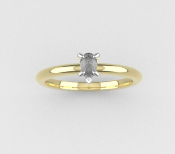 14K Band ring with Diamond VS1, style Pear, STT PRONG