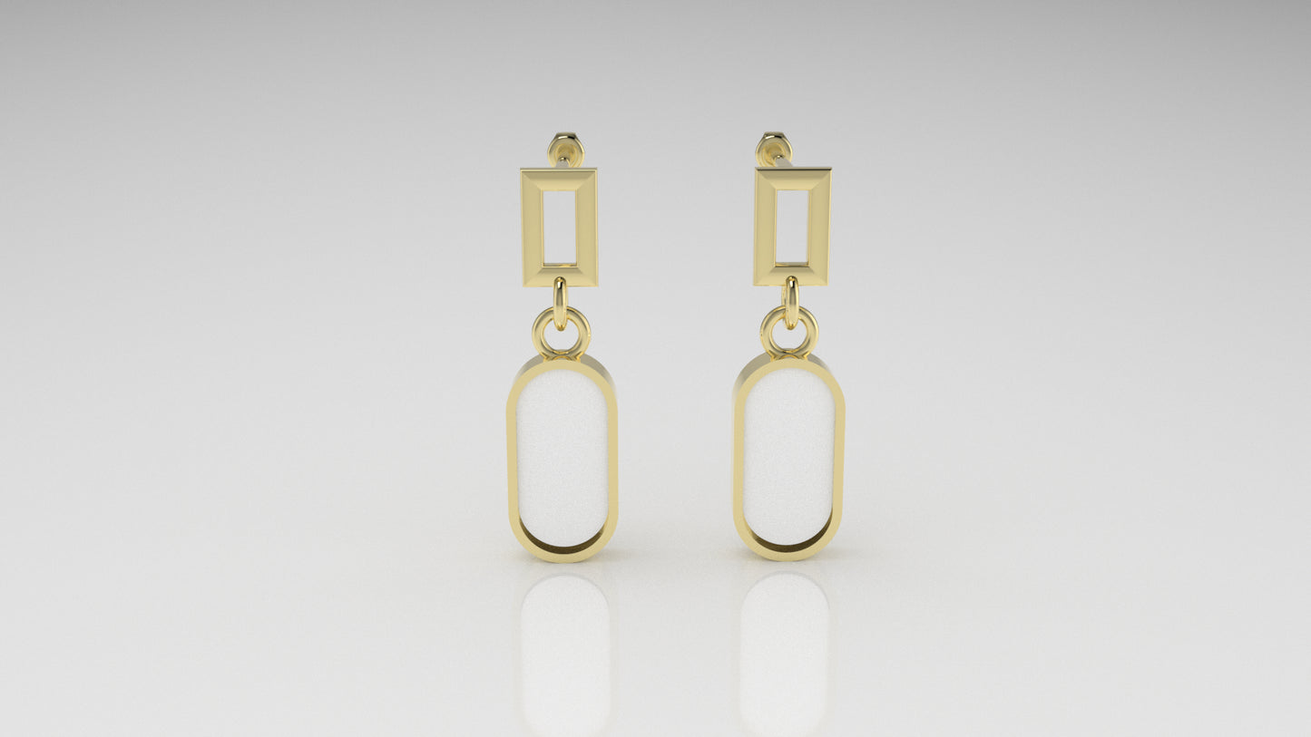 Yellow Gold Earrings with 2 MOTHER STONE, "Stt: Bezel"