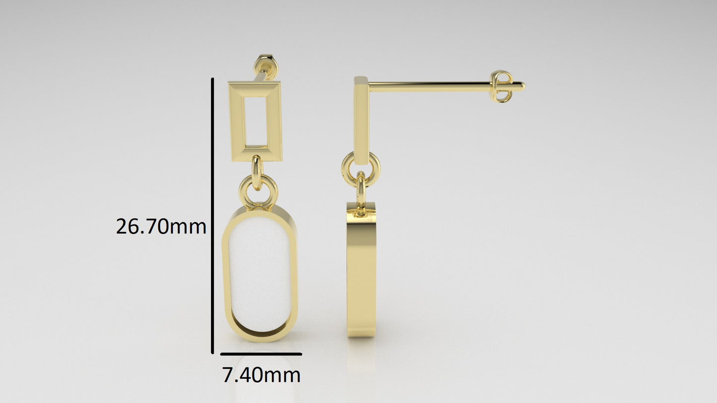 Yellow Gold Earrings with 2 MOTHER STONE, "Stt: Bezel"