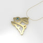 14K Pendant with 1 AQUAMARINE 2mn, includes 18 inch Chain, "Figure Rabbit solid gold, 4 Prongs"