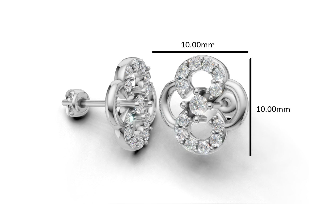 14K Gold Earrings Clover with 26 Diamonds, "STT: Prong", Push Back