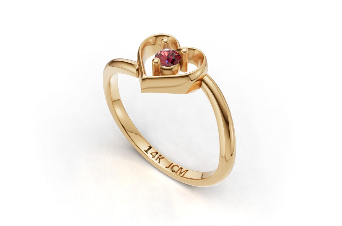 14K Gold Ring Heart with 1 Ruby, STT: 3-Prong