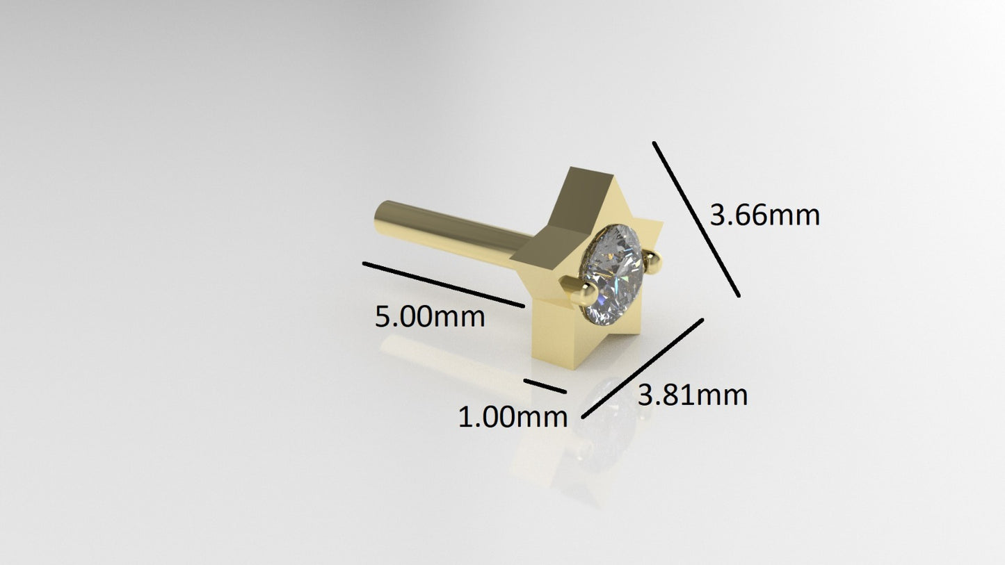 14K Ear Piercing with Diamond, 5 pointed star
