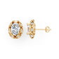 14k Gold Earrings Oval with 16 Diamonds, "STT: 4 Prong", Push Back
