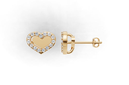 14k Gold Earrings Hearts with 30 Diamonds, "STT: Prong", Push Back