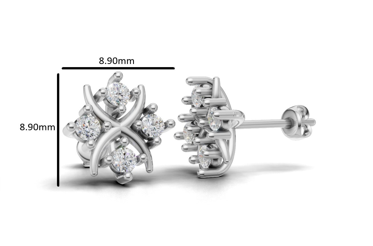 14K Gold Earrings Star with 8 Diamonds, "STT: 4-Prong", Push Back