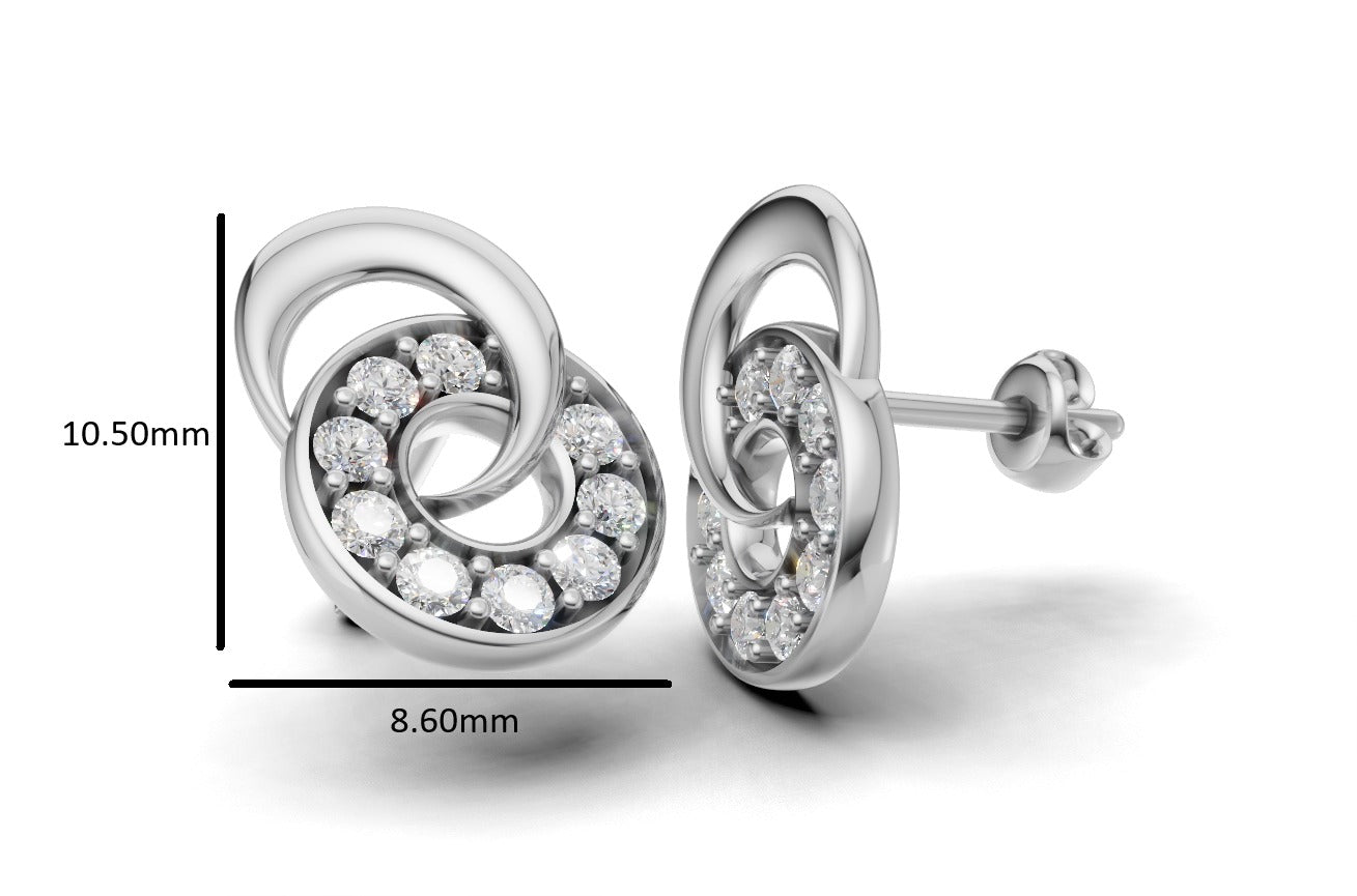 14K Gold Earring Circle and Moon with 18 Diamonds, "STT: Prong", Push Back, Cut Chanel