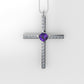 Gold Pendant with 20 Diamond 1mm VS1 each and 1 AMETHYST 3mm, Cross, Only Pendant