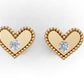 14k Gold Earrings Heart with 2 Diamonds, "STT: Bezel", Filigree, Push Back