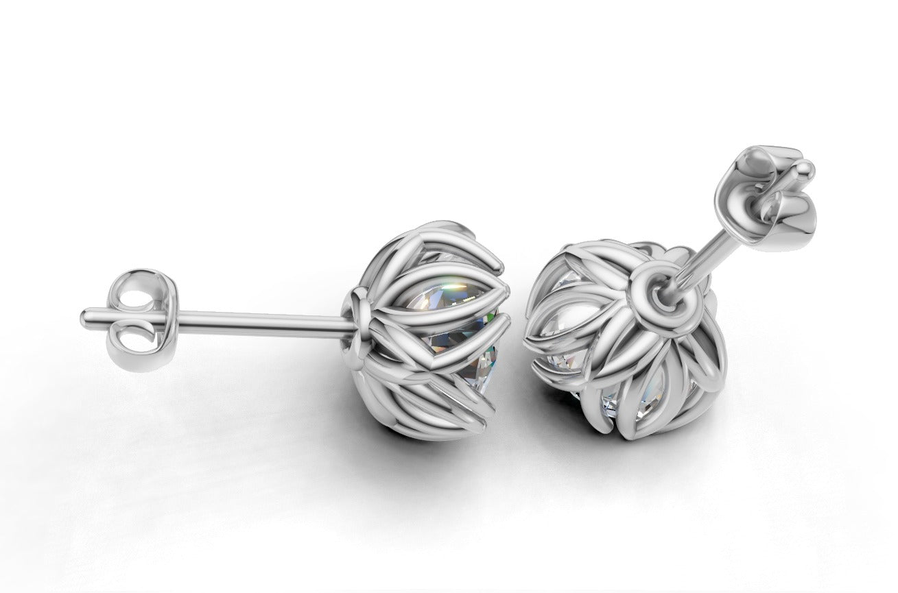 14K Gold Earrings Solitaire with 2 Diamonds, "STT: Prong", Push Back