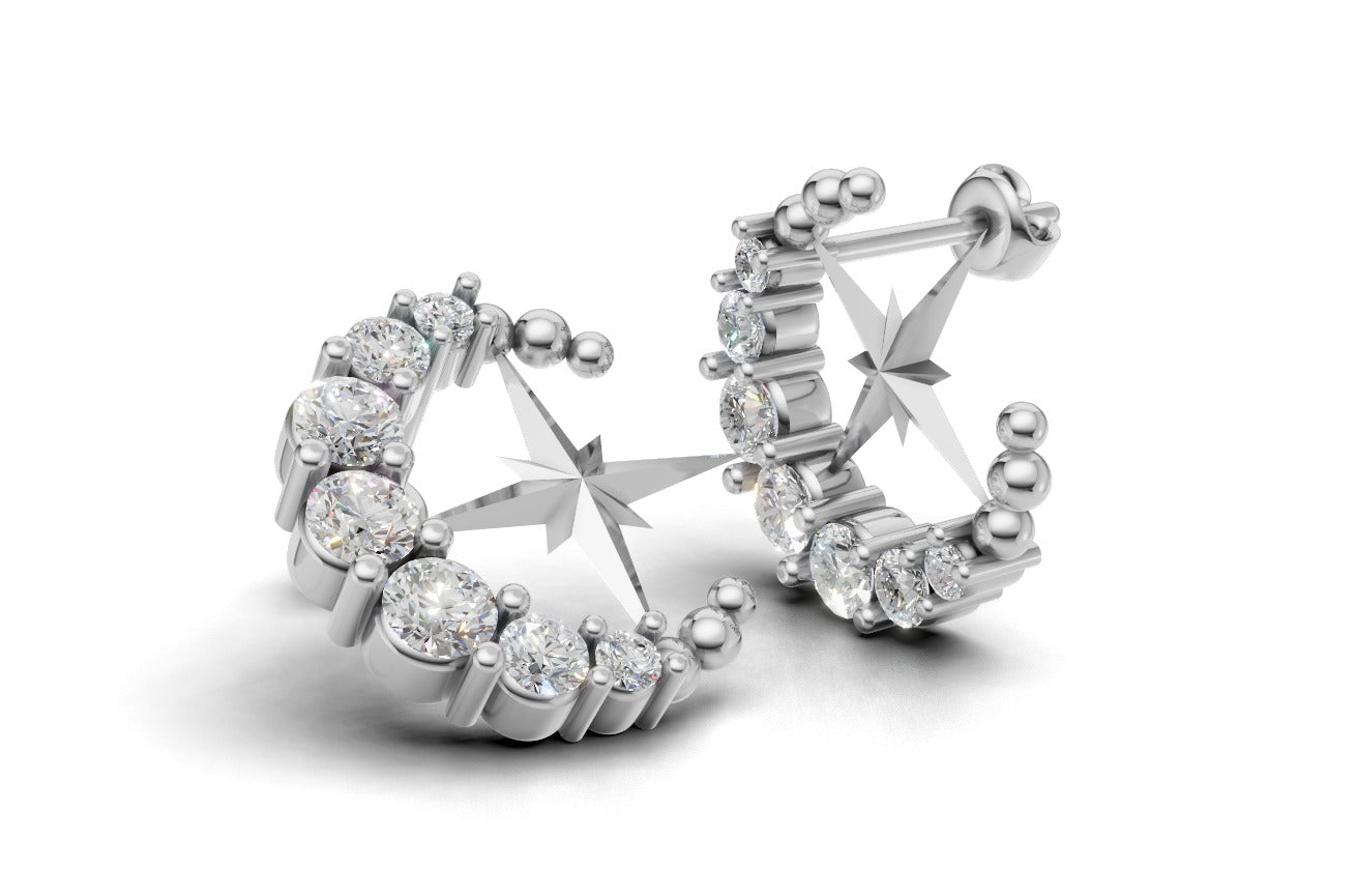 14k Gold Earrings Moon and Star with 14 Diamonds, "STT: Prong", Push Back