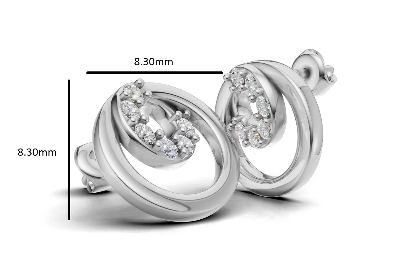 14K Gold Earrings Circle with 12 Diamonds, "STT: Prong", Push Back