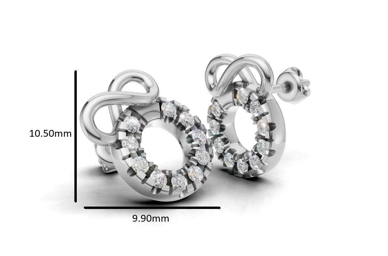 14K Gold Earrings Circle and Infinity with 20 Diamonds, "STT: Cut Split", Push Back