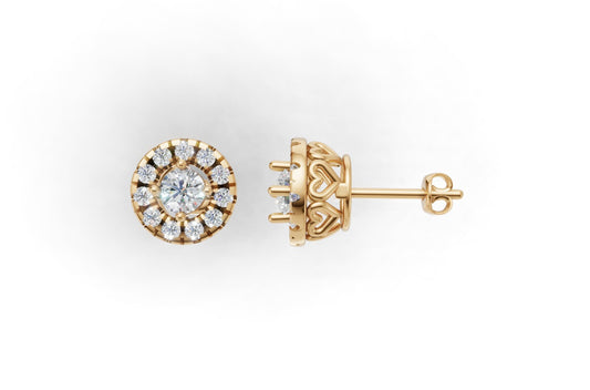 14k Gold Earrings Circle with 24 Diamonds, "STT: 4-Prong", Push Back, Cut Split