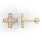 14k Gold Earrings Cross with 18 Diamonds, "STT: Prong", Push Back, Filigree