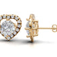 14k Gold Earrings Heart with 34 Diamonds, "STT: 4-Prong", Push Back, Cut Split