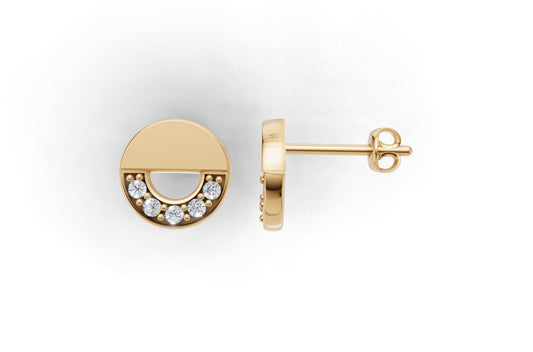 14k Gold Earrings Circle with 10 Diamonds, "STT: Prong", Push Back, Cut Chanel